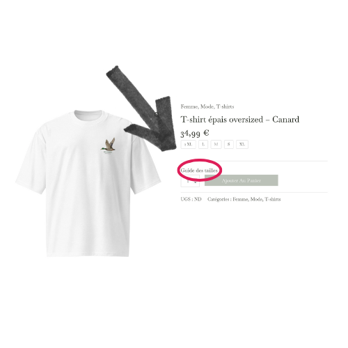 Emplacement du Guide des Tailles